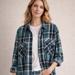 Aritzia Tna Plaid Oversized Button-Up Blue / Black - Medium